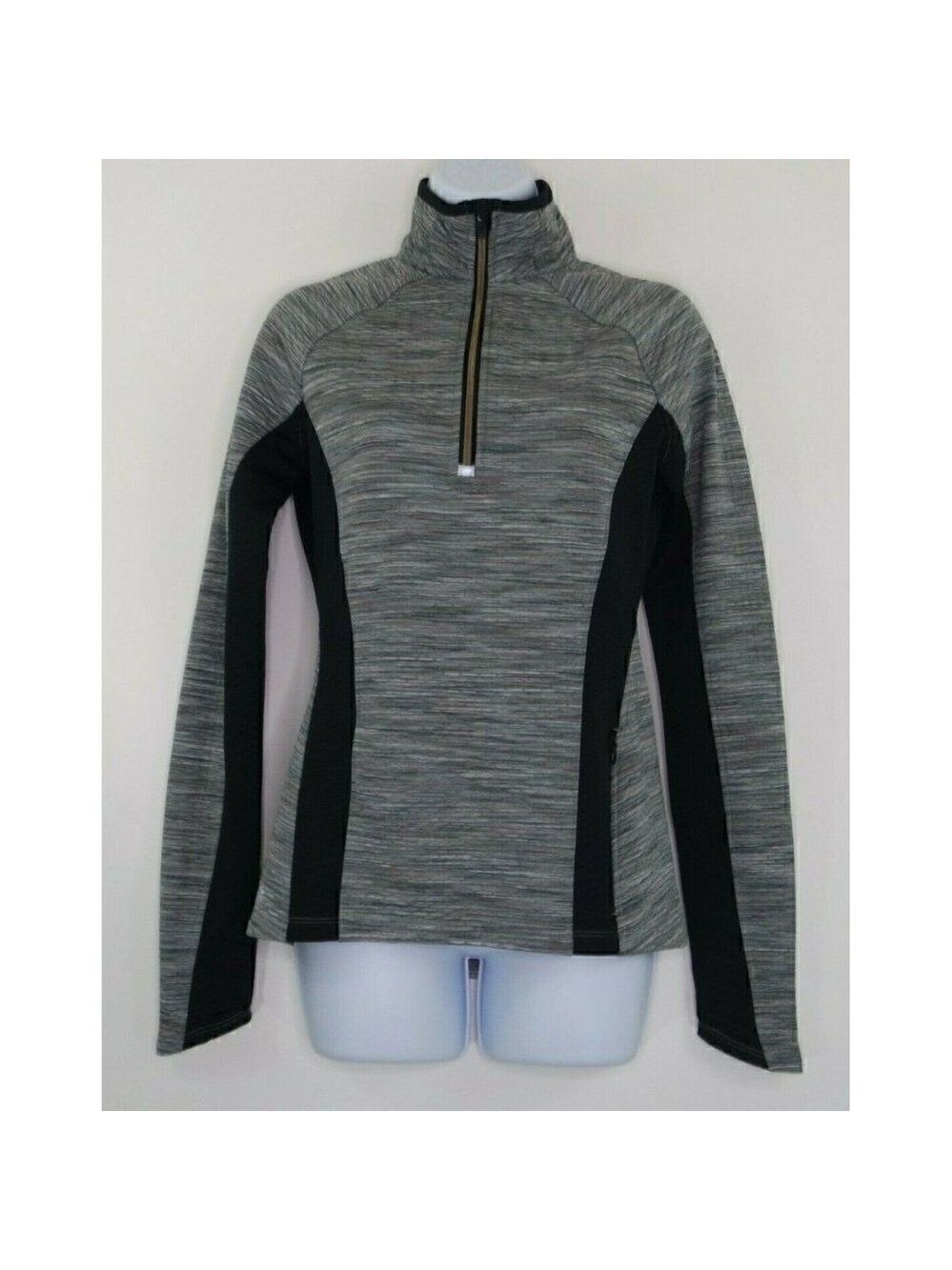 Athleta 1/2 Zip Womens Size XS Gray Black Mock Neck Sport Sweater Pullover Top